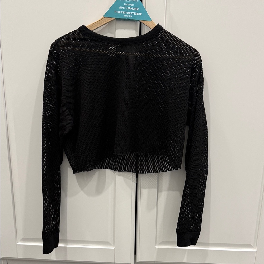 Forever 21 Black Mesh Long Sleeve Crop Top